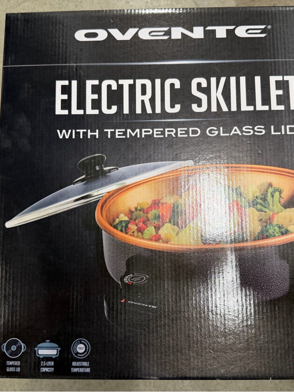 Ovente Electric Skillet in Black with Copper Interior